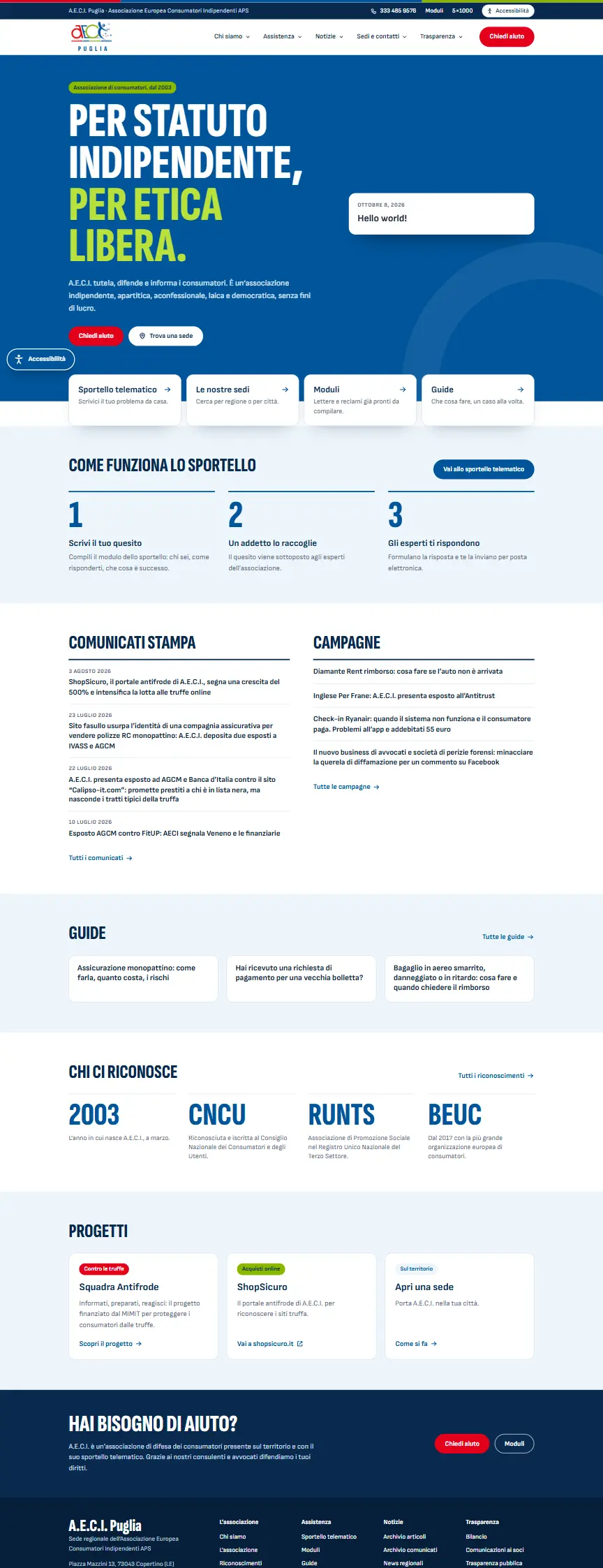 La home page di A.E.C.I. Puglia